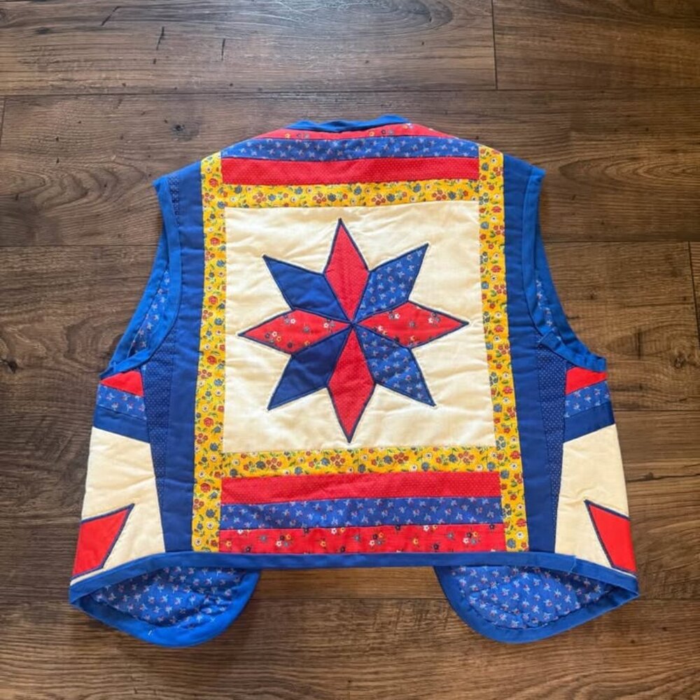 Star Patchwork Quilted Vest - Blue & Red
